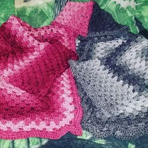 Dual Crochet Ombre Gray & Pink Huge Sleeves Jacket M-L